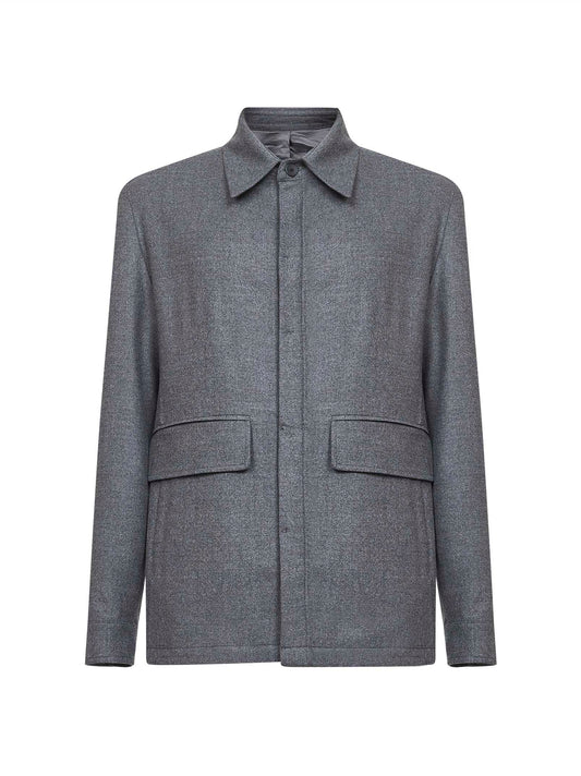 Grey Loro Piana stretch flannel Chet shirt jacket