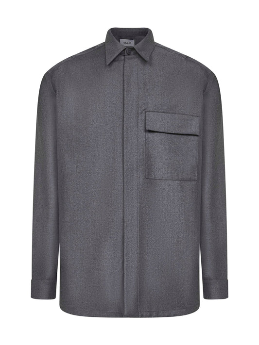 Giacca camicia in lana vergine grigia