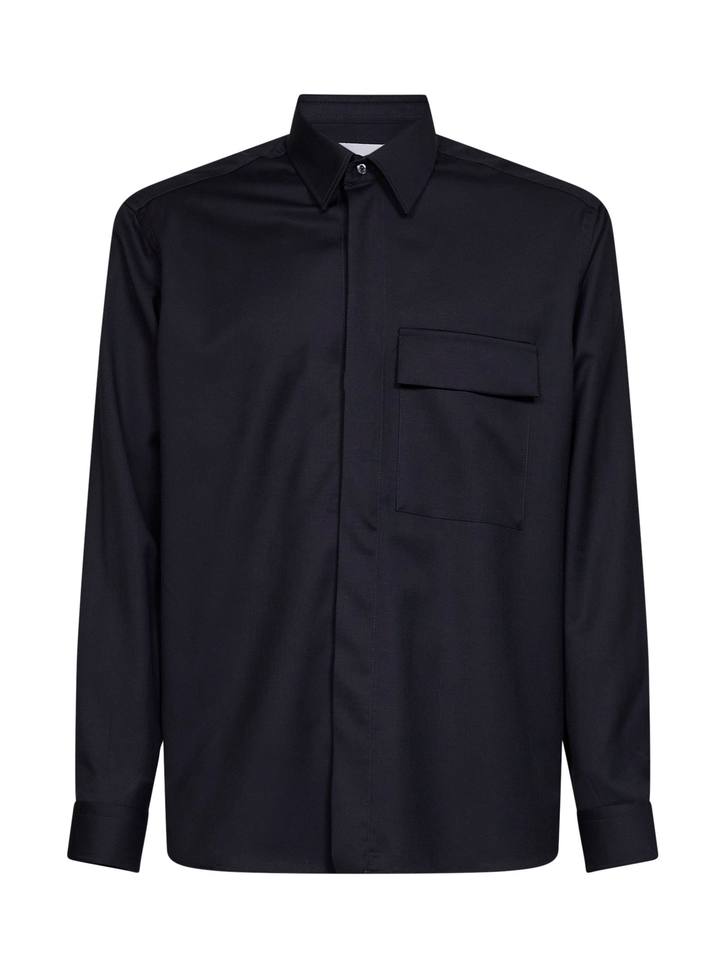 Giacca camicia in lana vergine navy scuro<BR/>