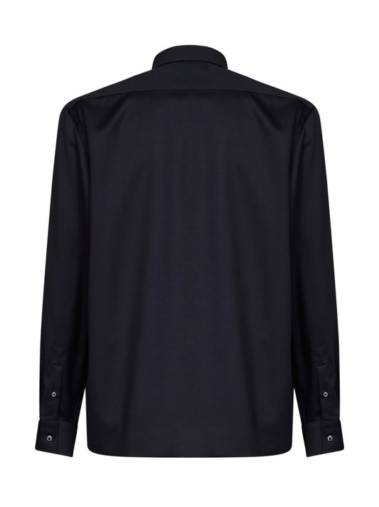 Giacca camicia in lana vergine navy scuro<BR/>