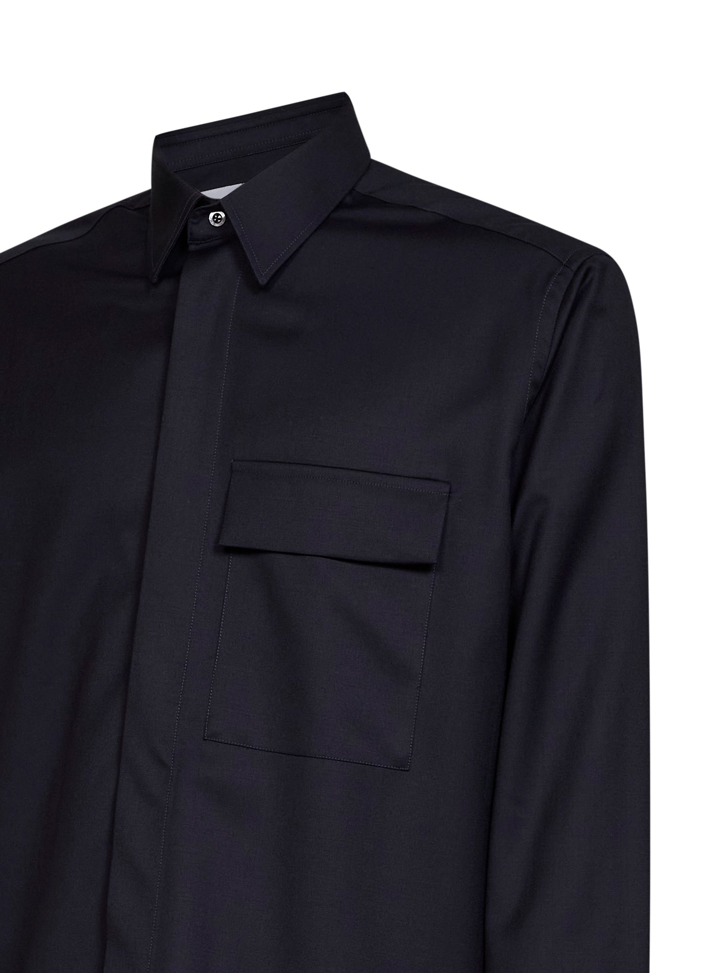 Giacca camicia in lana vergine navy scuro<BR/>