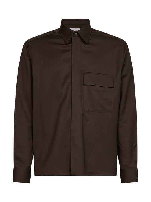 Giacca camicia in lana vergine marrone