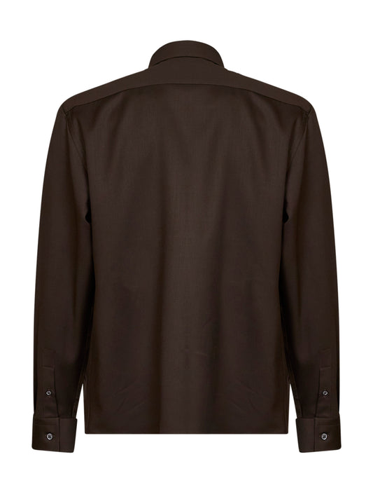 Giacca camicia in lana vergine marrone