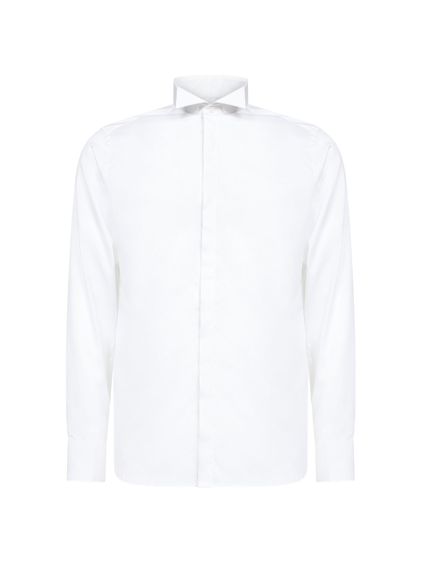 White cotton poplin wing collar shirt