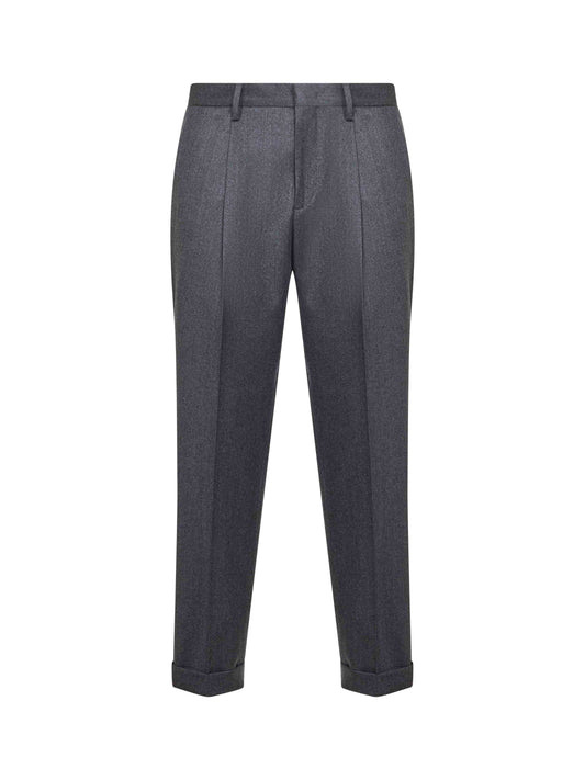Grey wool and cashmere flannel Tiberio trousers<BR/>