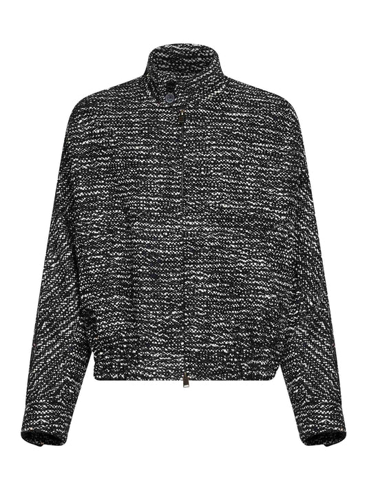 Bomber in boucle di lana in bianco e nero