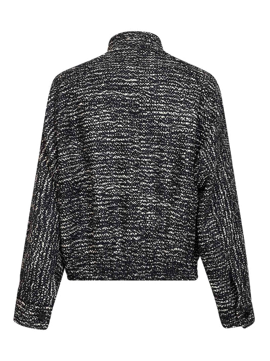 Bomber in boucle di lana in bianco e nero