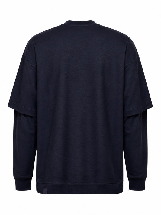 Maglione con design a strati in lana blu