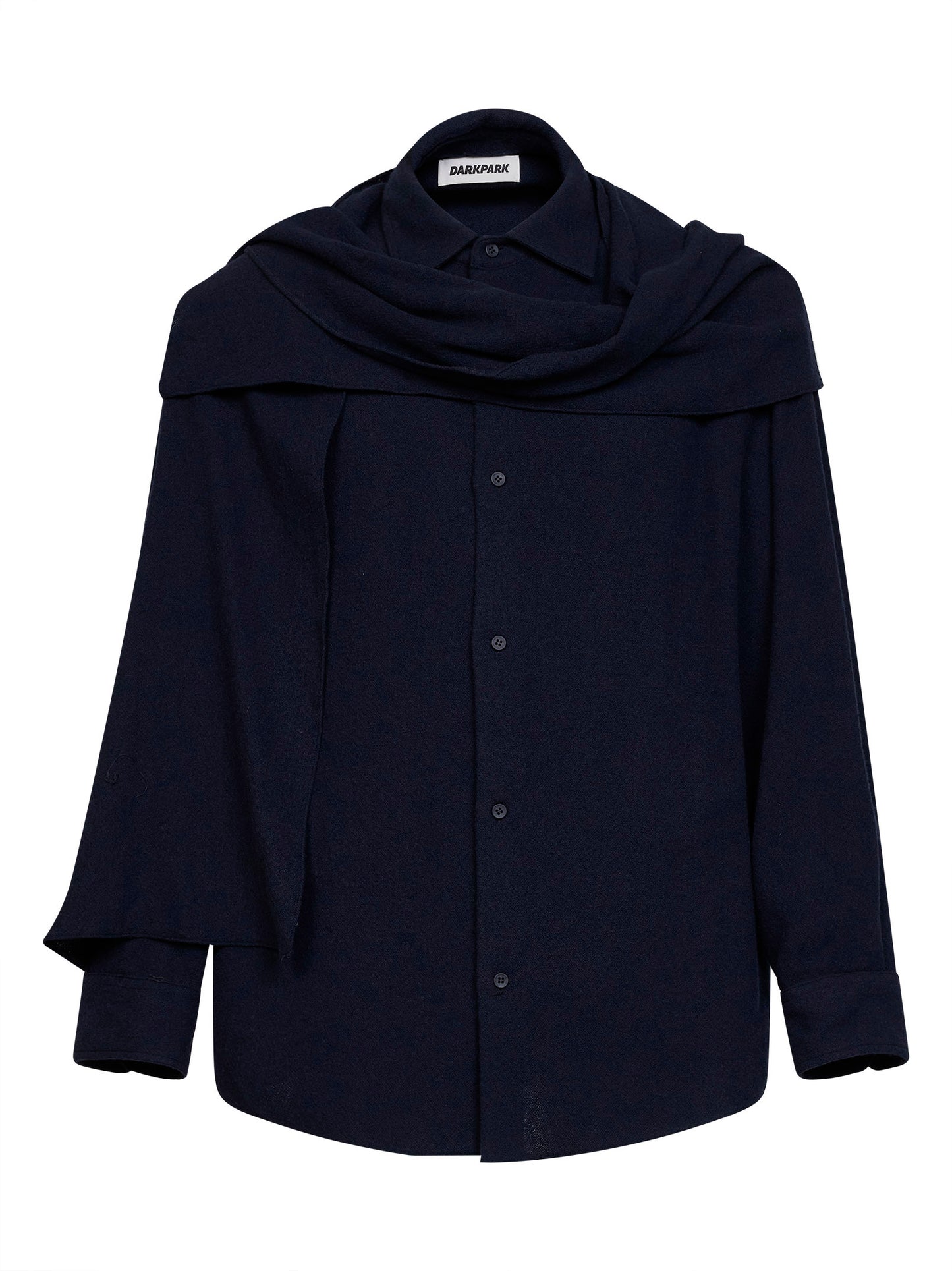 Camicia con sciarpa rimovibile George in lana cashmere blu