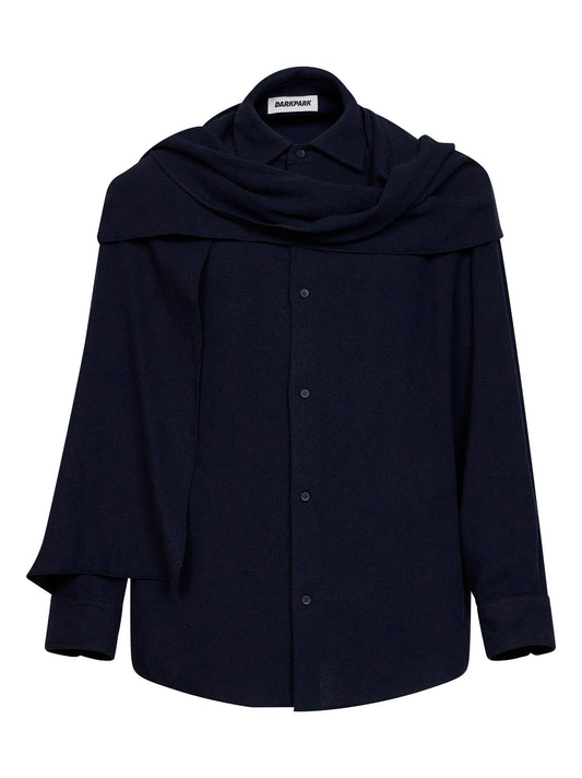 Camicia con sciarpa rimovibile George in lana cashmere blu