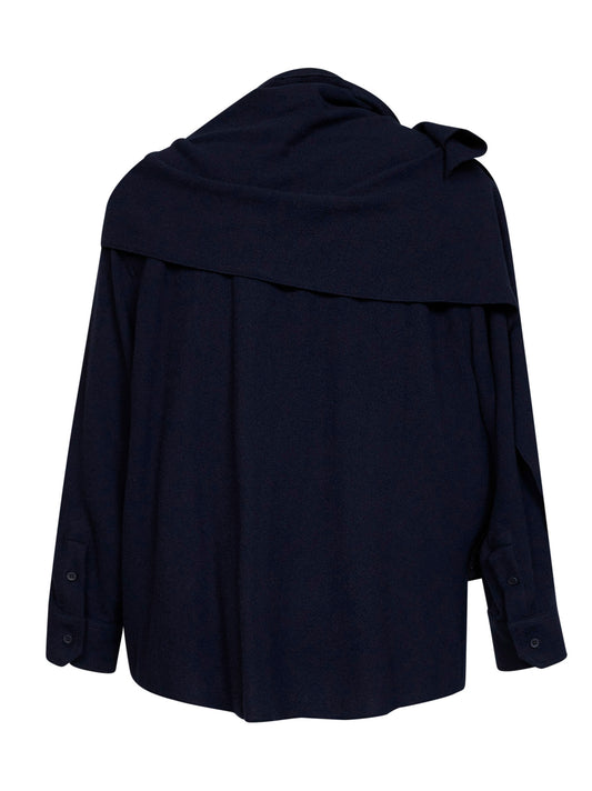 Camicia con sciarpa rimovibile George in lana cashmere blu