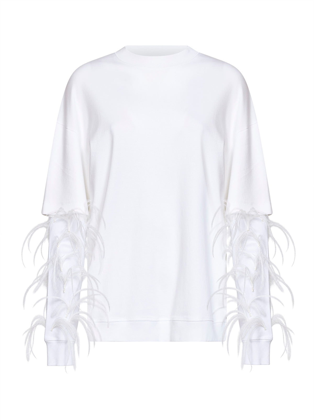T-shirt Troy in cotone bianco con doppia manica e piume<BR/>