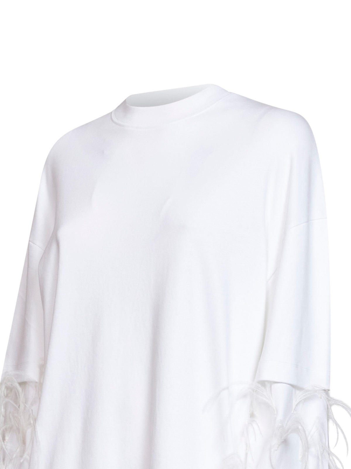 T-shirt Troy in cotone bianco con doppia manica e piume<BR/>