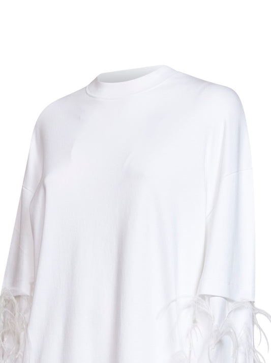 T-shirt Troy in cotone bianco con doppia manica e piume<BR/>