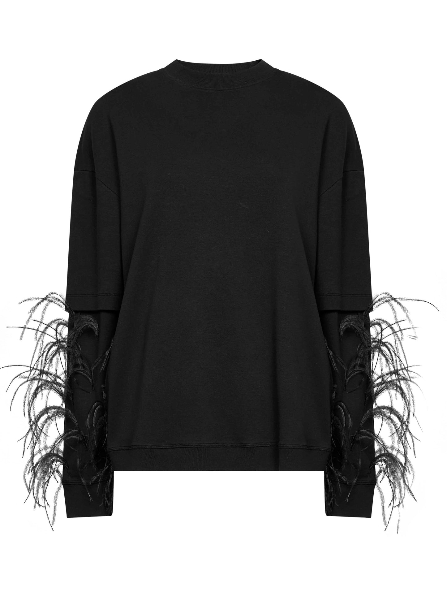 Black Troy feather-embellished double-sleeve sweatshirt