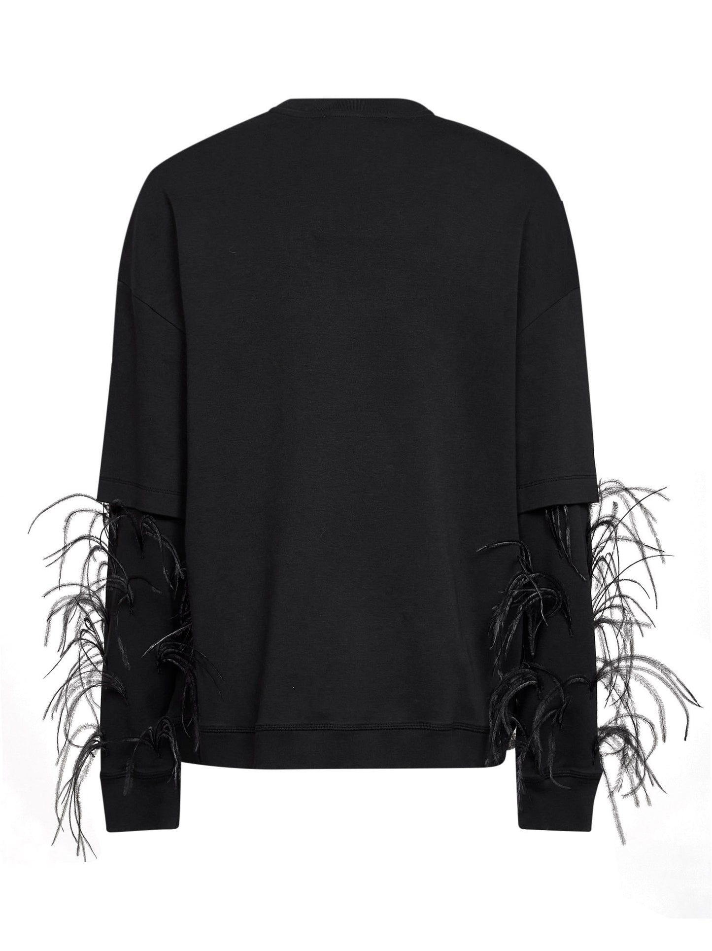 Black Troy feather-embellished double-sleeve sweatshirt