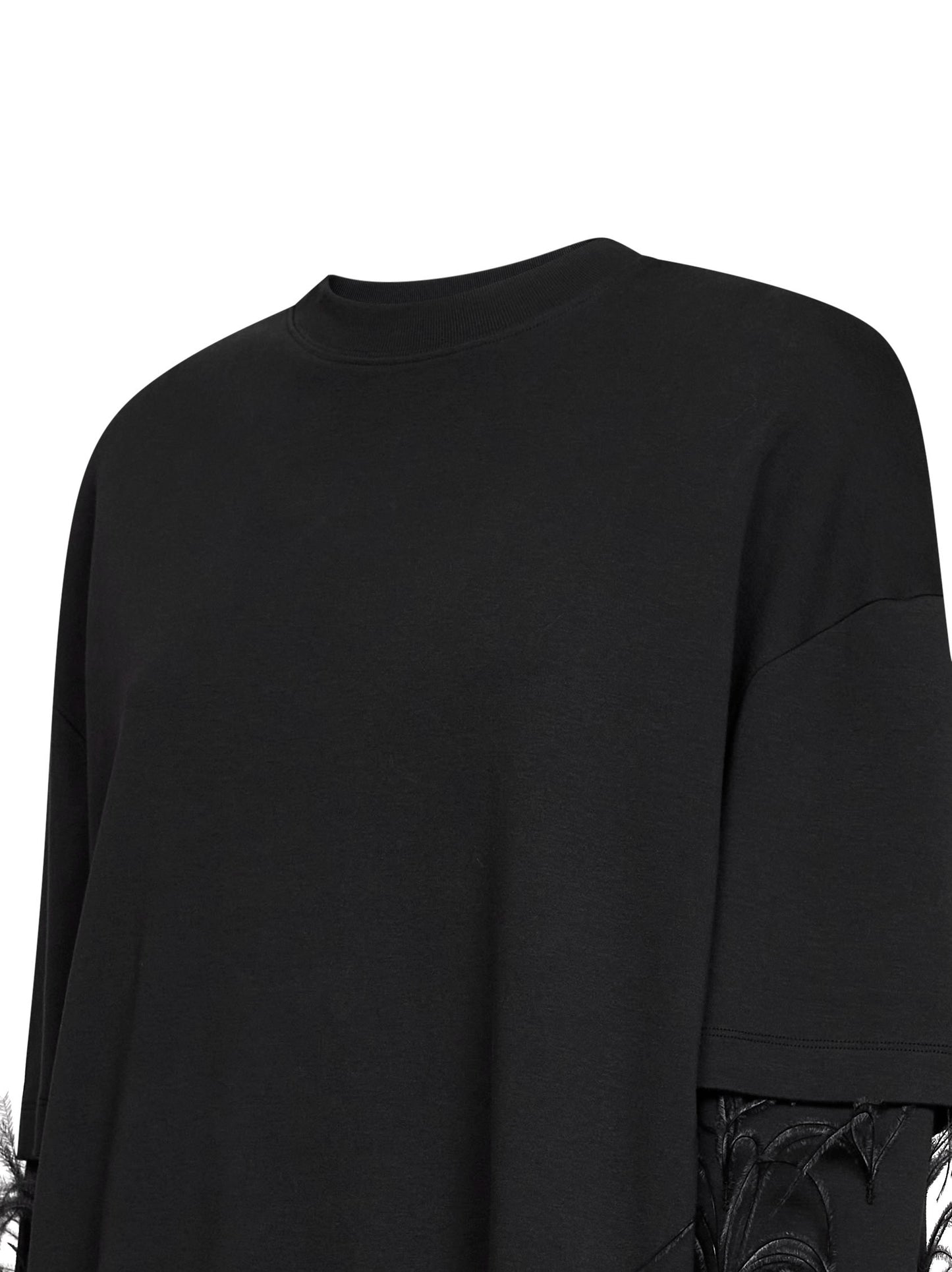 Black Troy feather-embellished double-sleeve sweatshirt