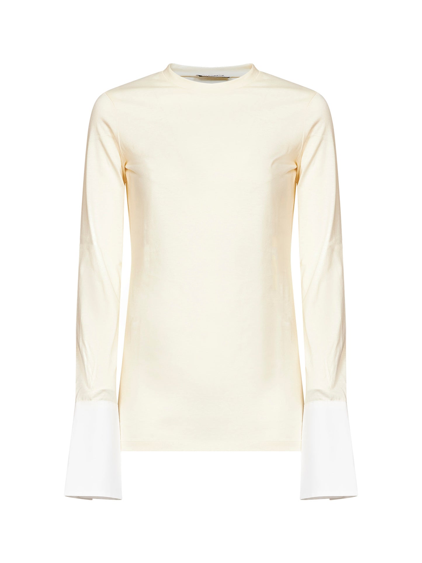 Top con giromanica a camicia Nora in beige e bianco