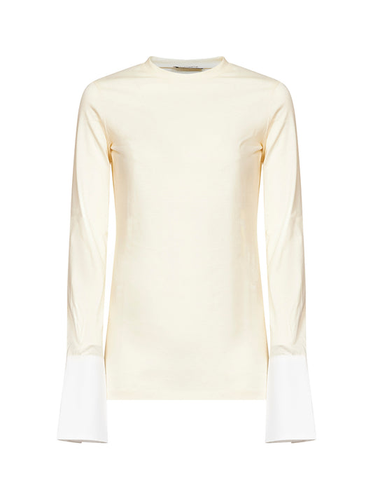 Beige and white Nora shirt-style armhole top