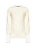 Top con giromanica a camicia Nora in beige e bianco