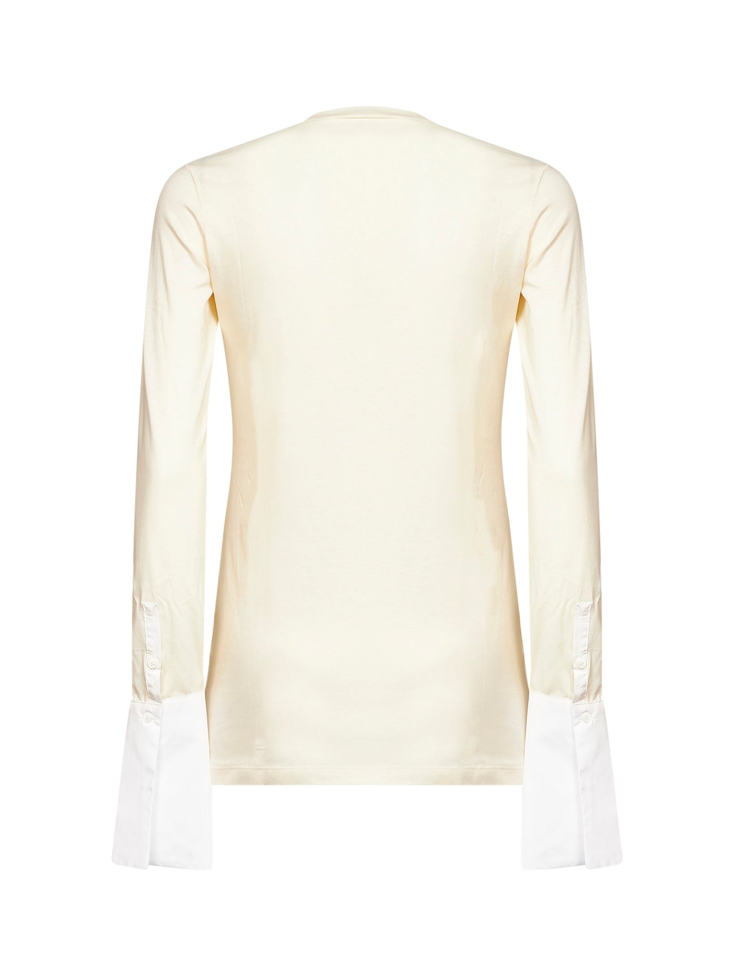 Top con giromanica a camicia Nora in beige e bianco