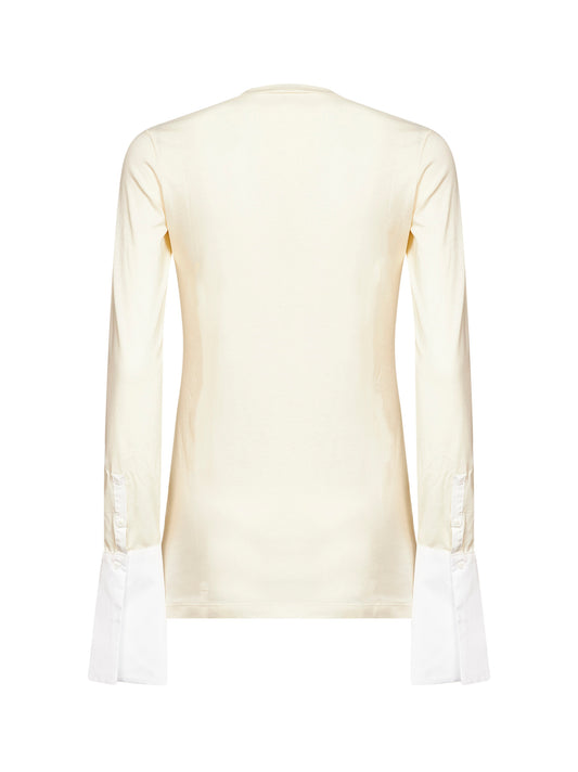 Beige and white Nora shirt-style armhole top