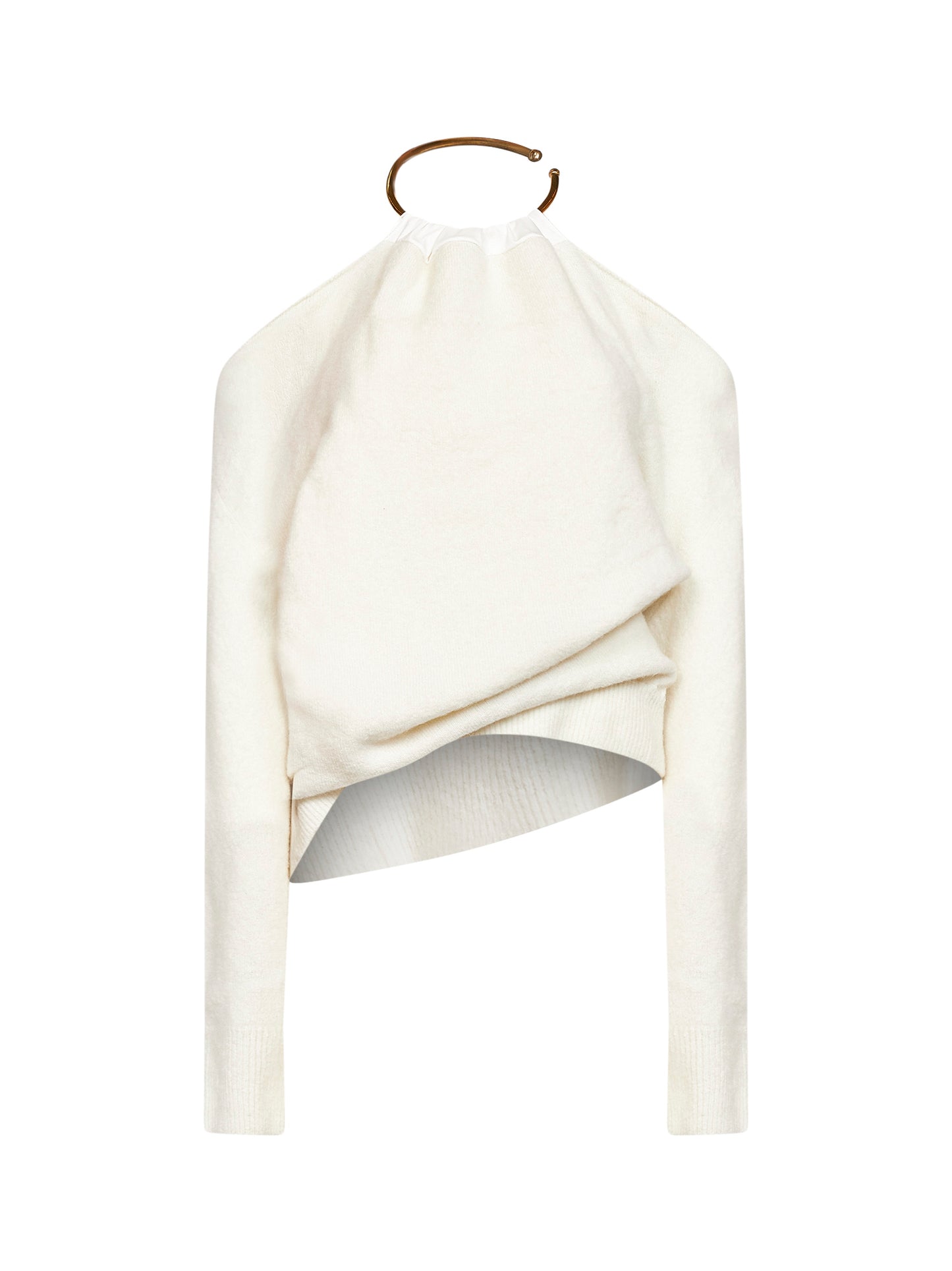 Ivory necklace-detail off-shoulder sweater