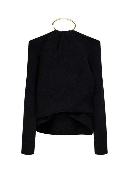Black necklace-detail off-shoulder sweater