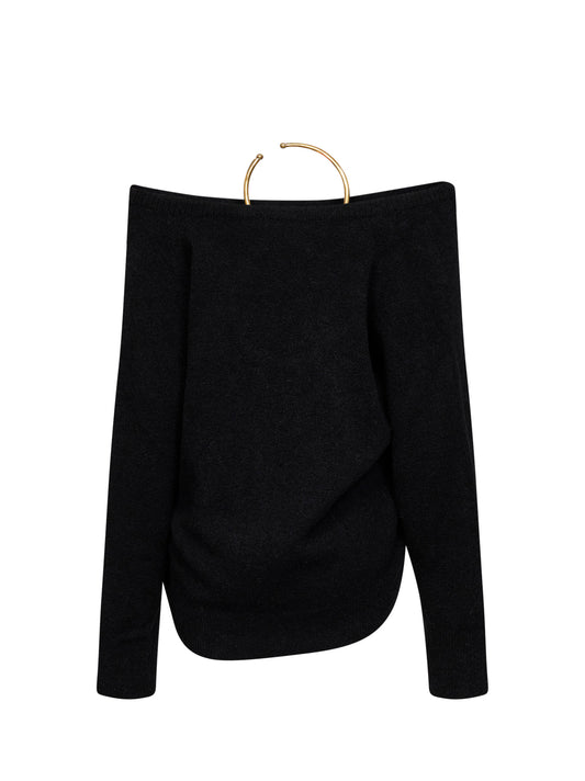 Black necklace-detail off-shoulder sweater