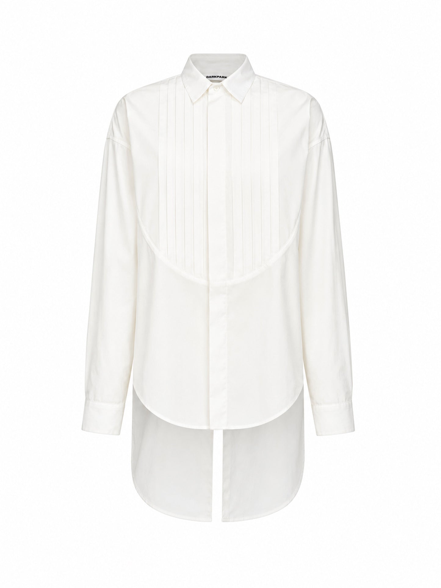Camicia con dettaglio plisettato e orlo asimmetrico in cotone bianco