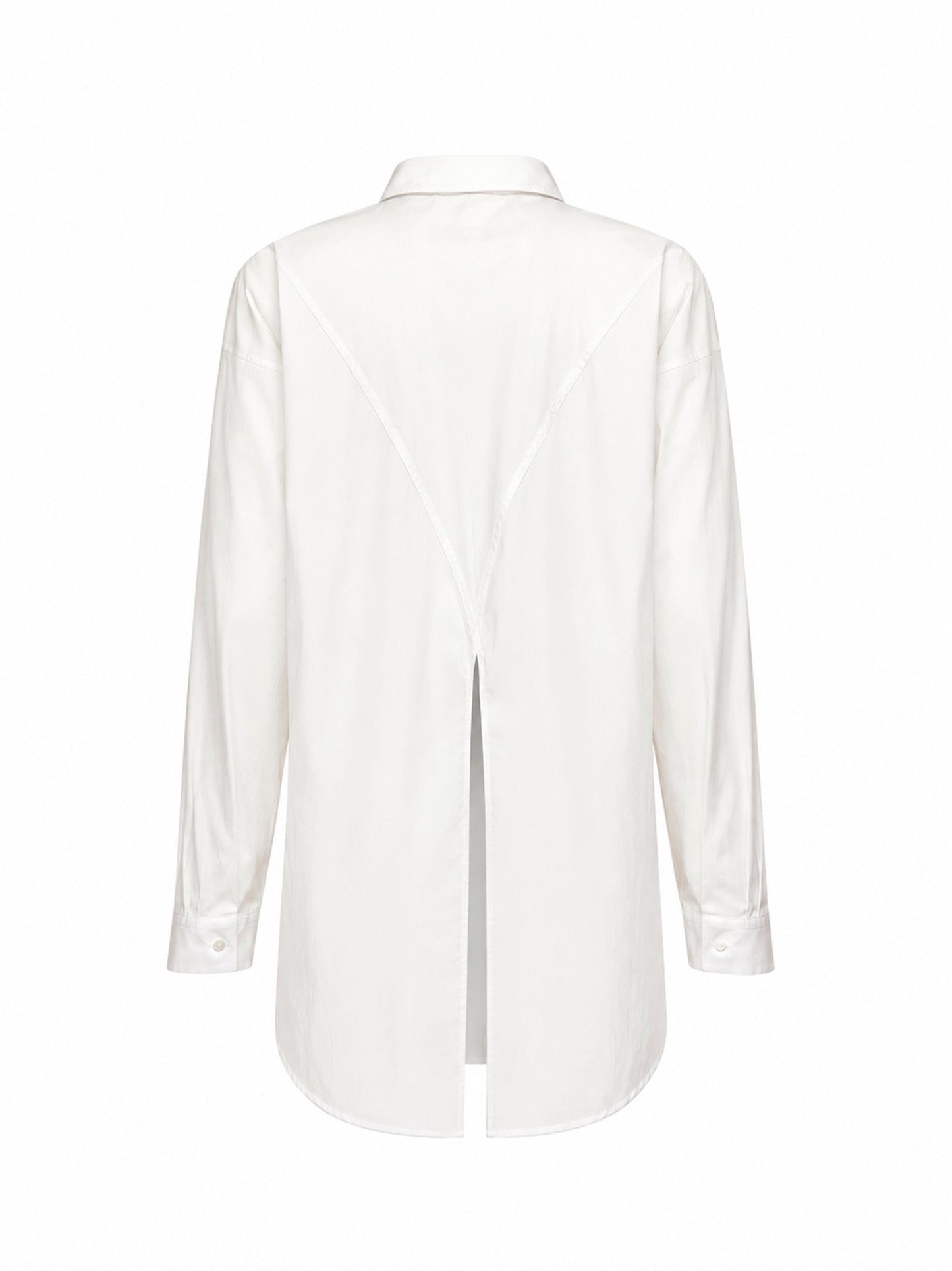 Camicia con dettaglio plisettato e orlo asimmetrico in cotone bianco