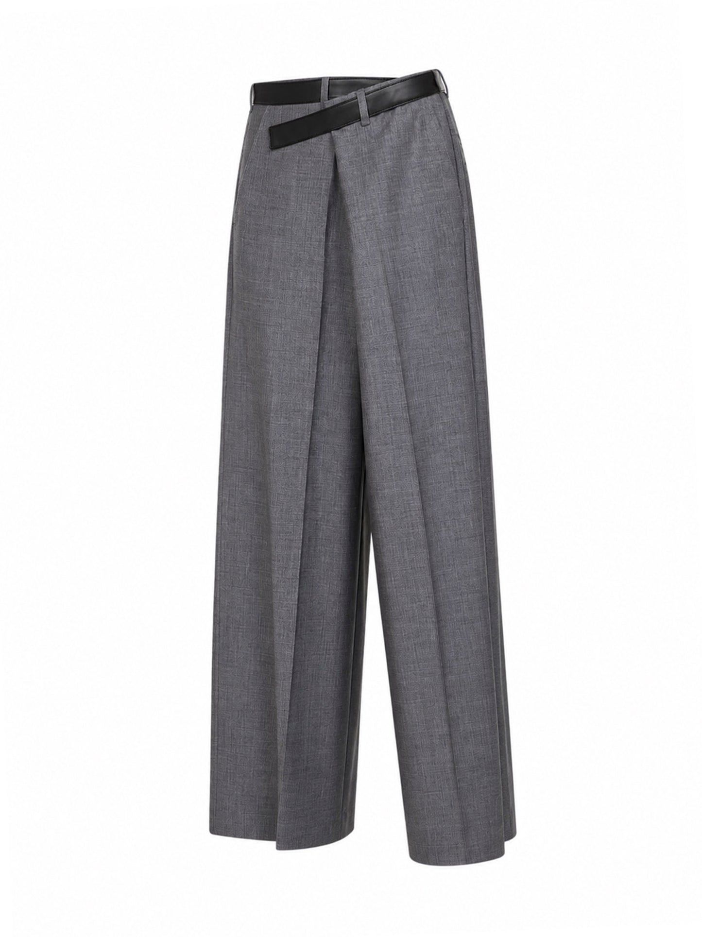 Grey Gaia wool wide-leg trousers with belt
