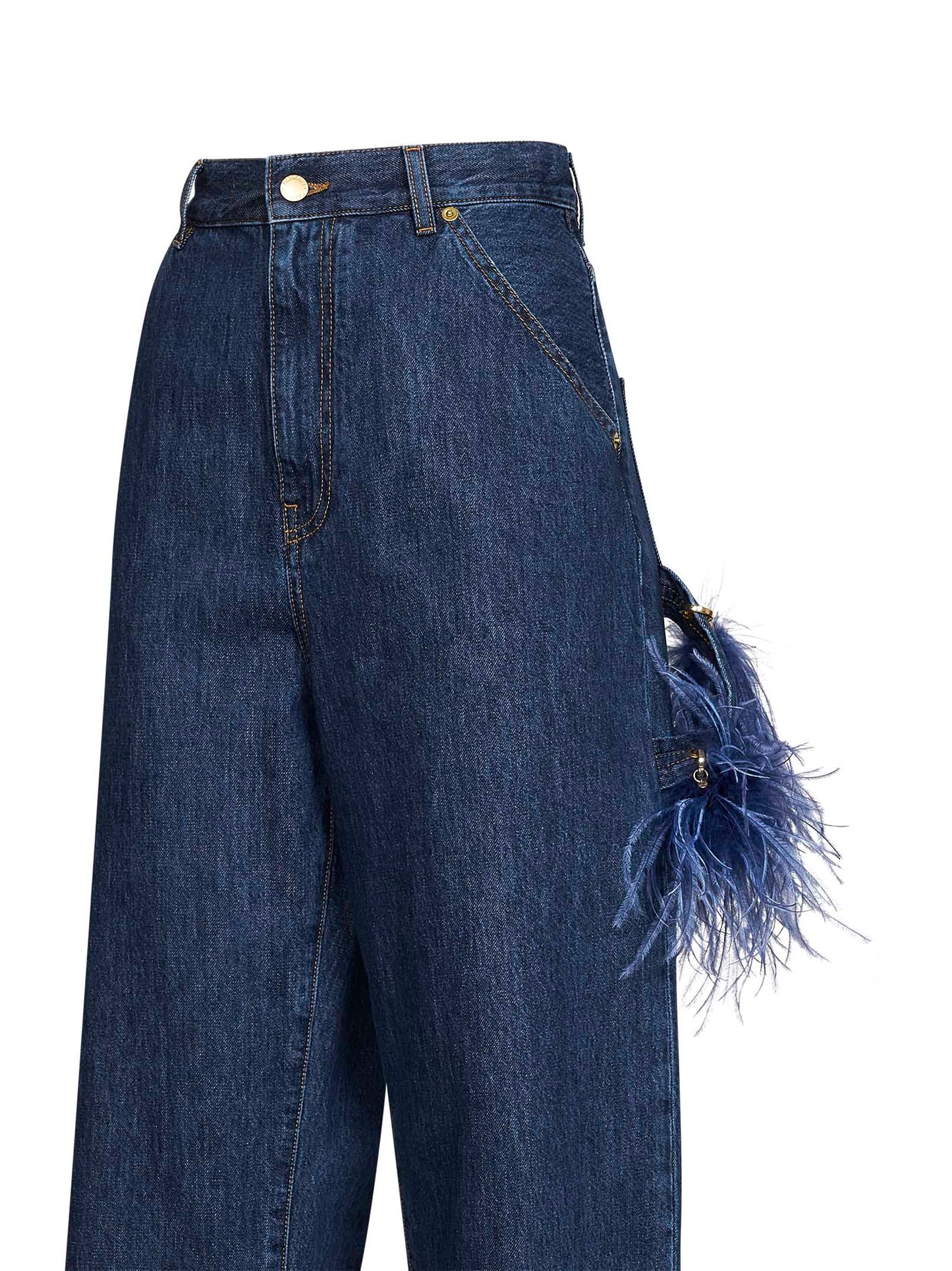 Jeans Lisa a gamba ampia con dettagli in piume in blu