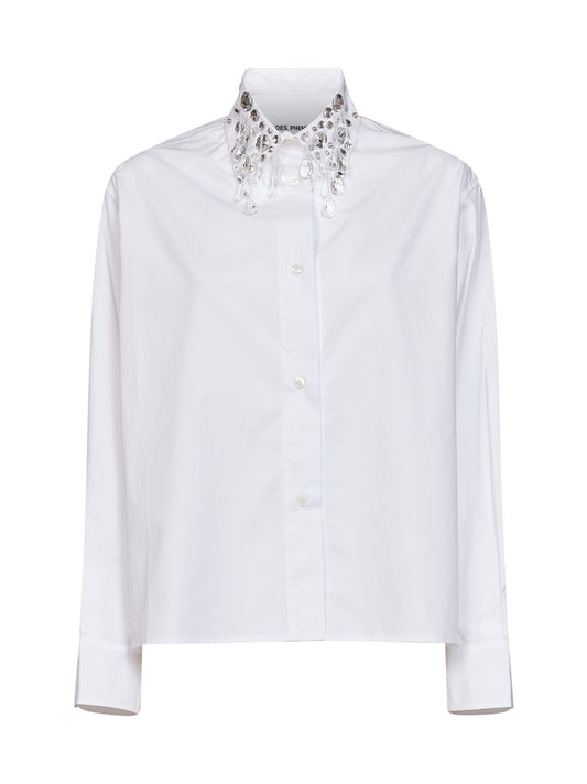 White cotton poplin embroidered shirt