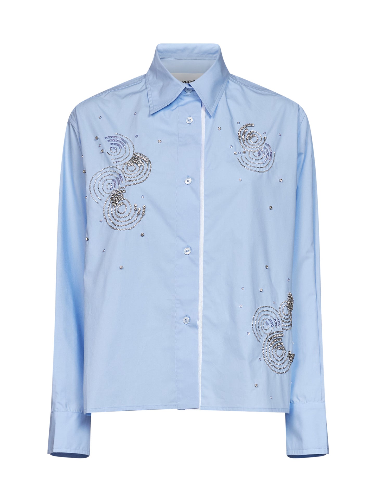 Light blue cotton poplin classic embroidered shirt