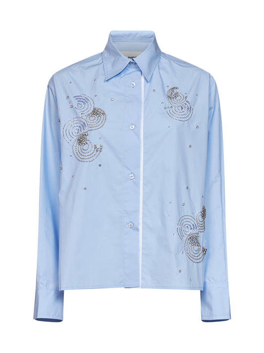 Light blue cotton poplin classic embroidered shirt