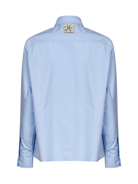 Light blue cotton poplin classic embroidered shirt