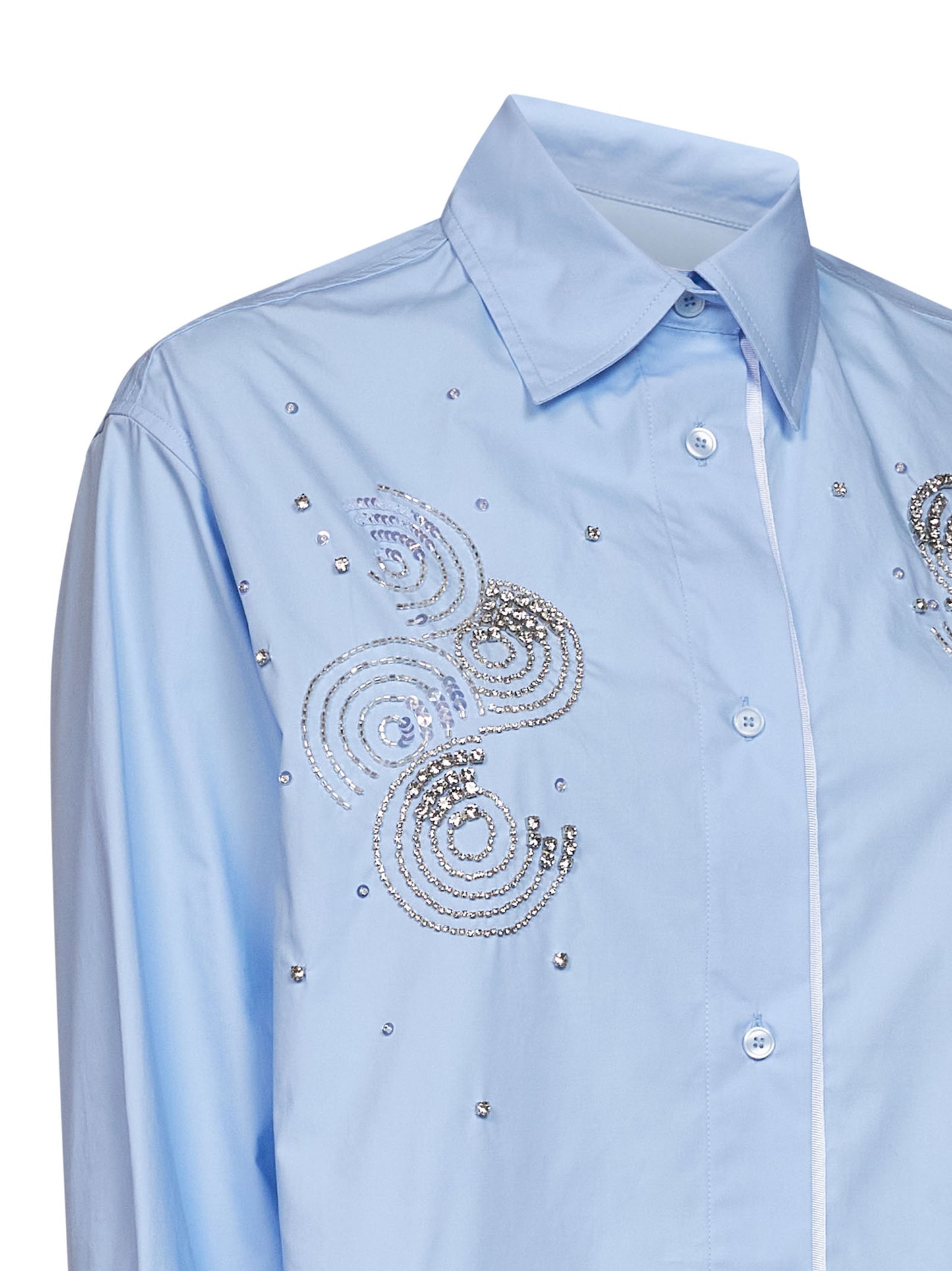 Light blue cotton poplin classic embroidered shirt