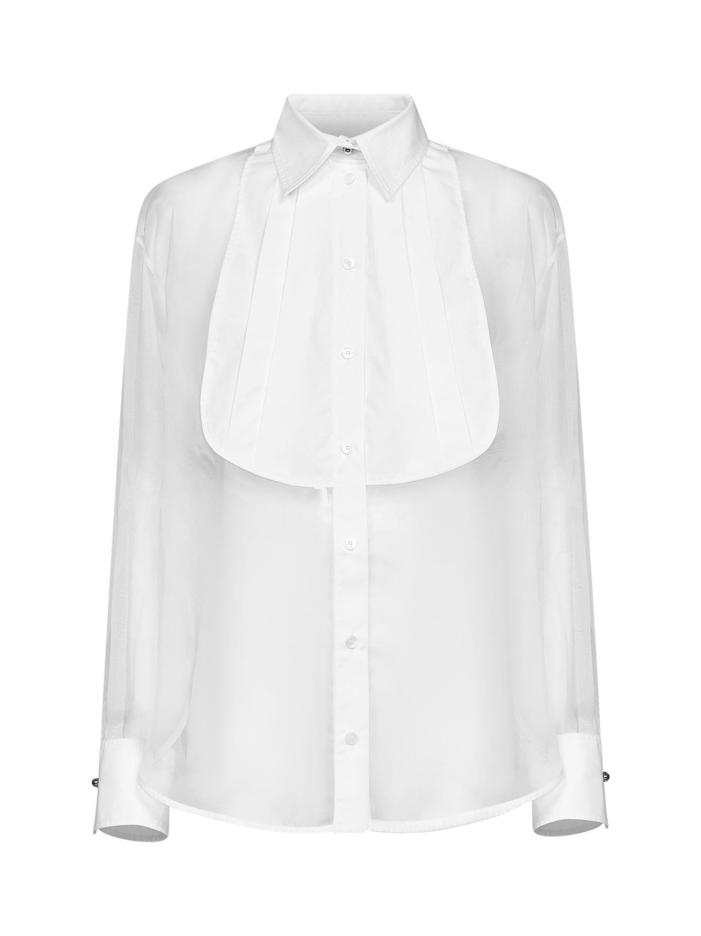 White silk organza shirt with a plastron