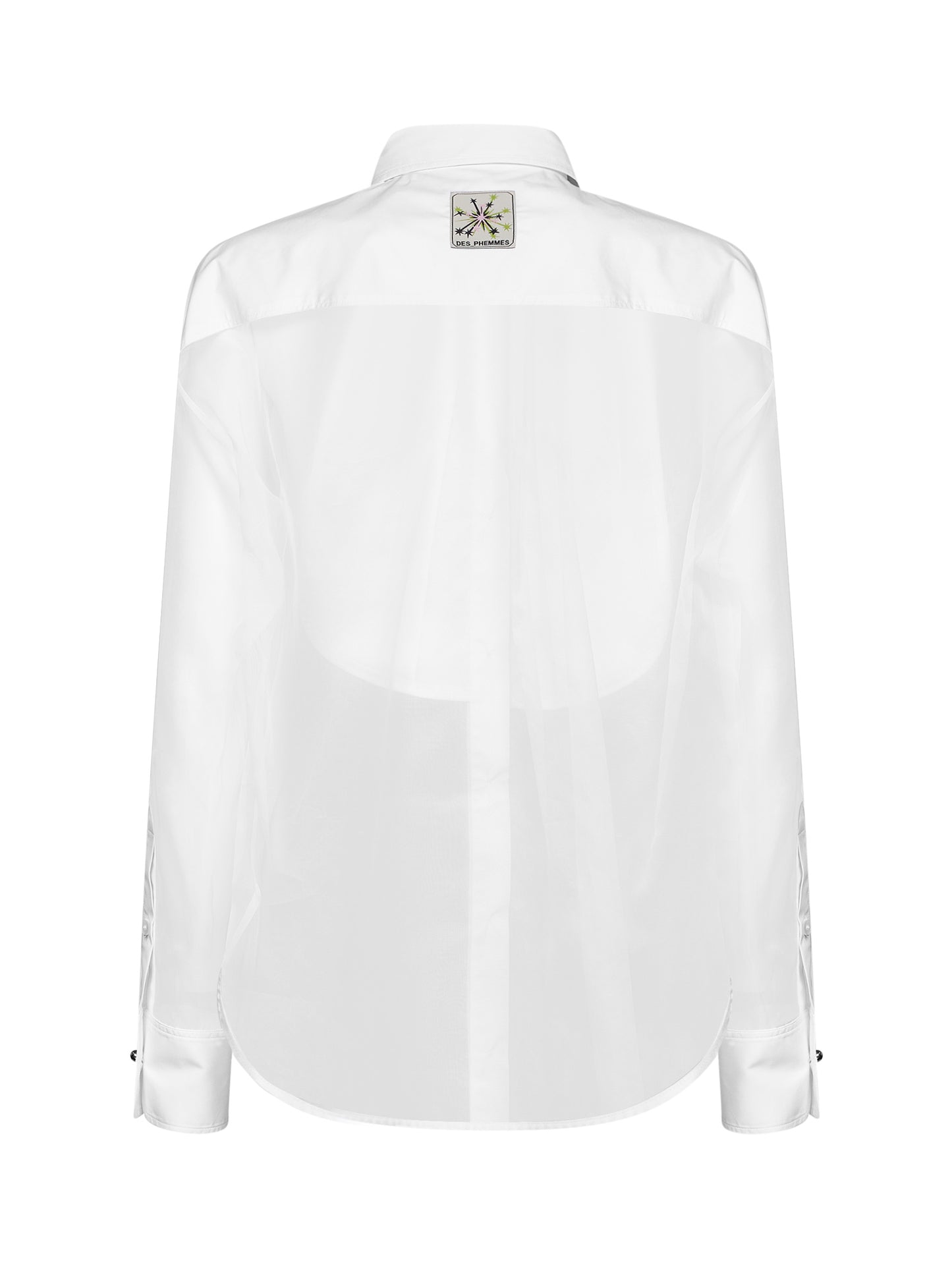 White silk organza shirt with a plastron
