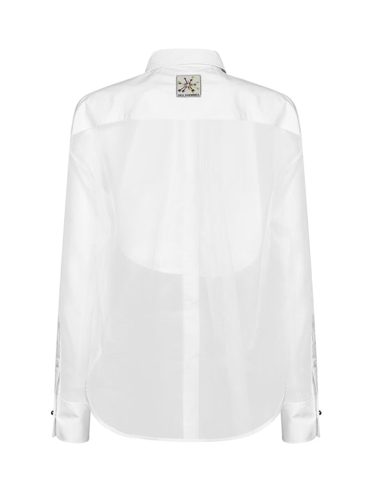 White silk organza shirt with a plastron