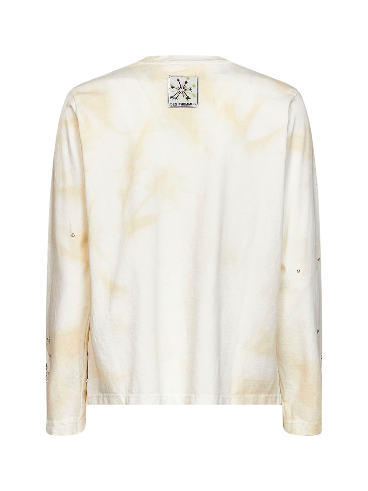 T-shirt a maniche lunghe in jersey avorio con cut-out e cristalli