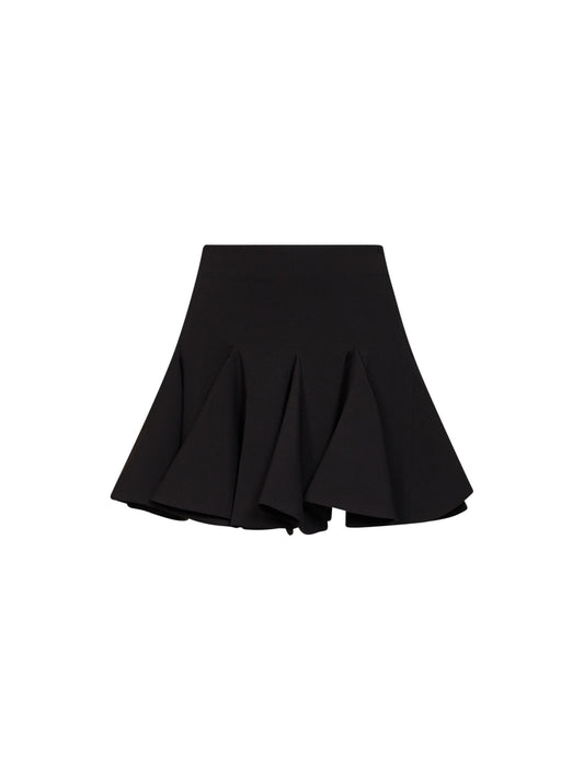 Black stretch crêpe flared mini skirt