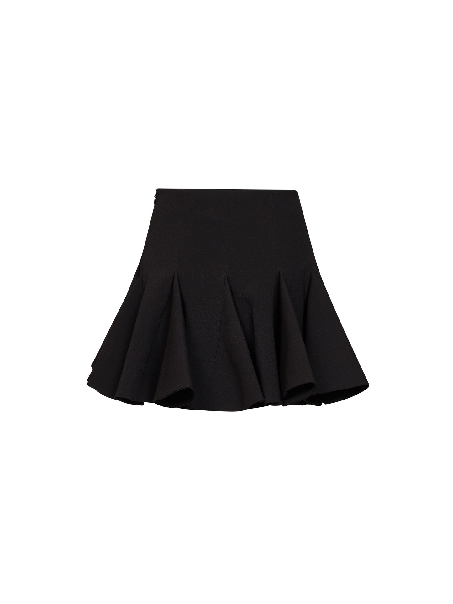 Black stretch crêpe flared mini skirt