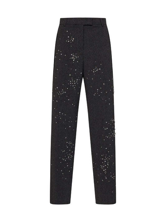 Pantaloni sartoriali ricamati in tela acciaio scuro