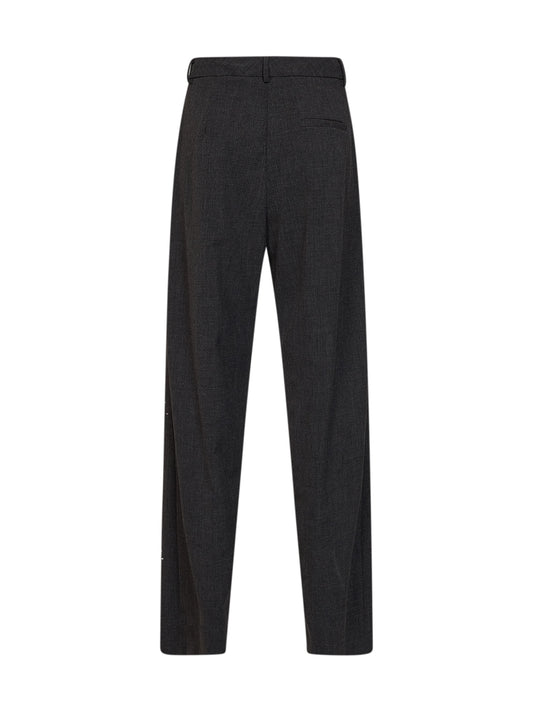 Pantaloni sartoriali ricamati in tela acciaio scuro