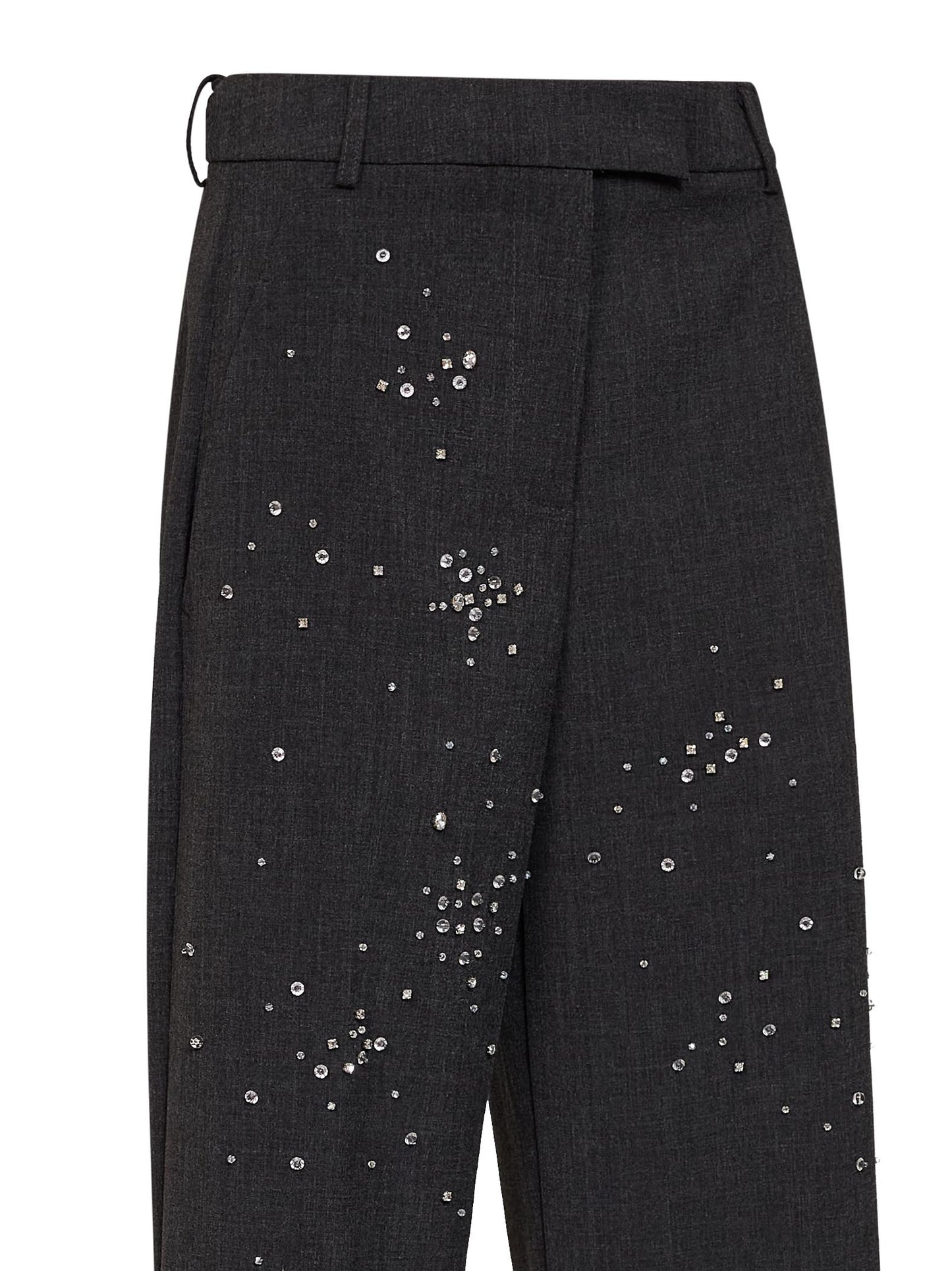 Dark steel canvas embroidered tailored trousers