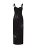 Black stretch crêpe embroidered bustier long dress