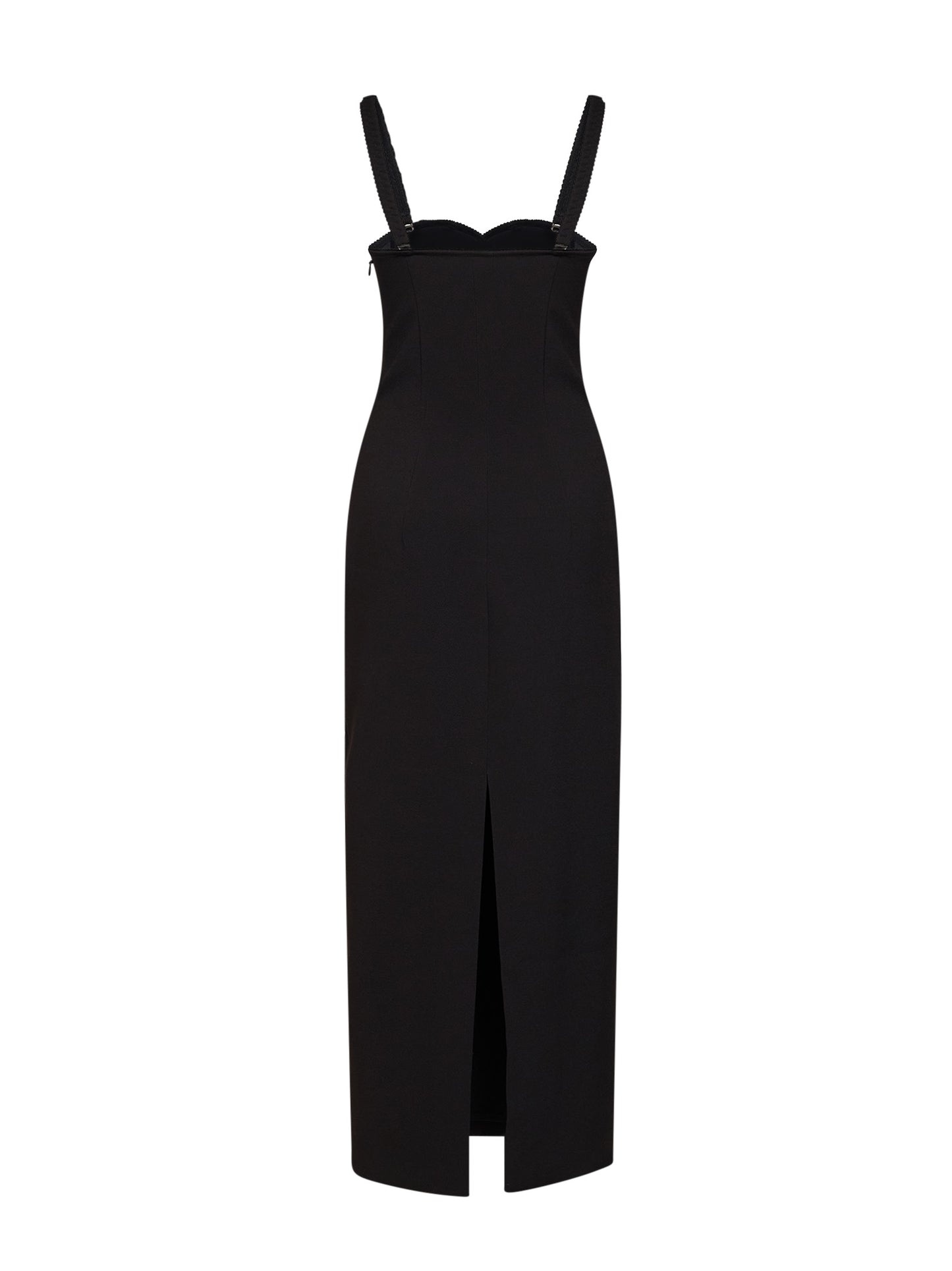 Black stretch crêpe embroidered bustier long dress