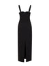 Black stretch crêpe embroidered bustier long dress
